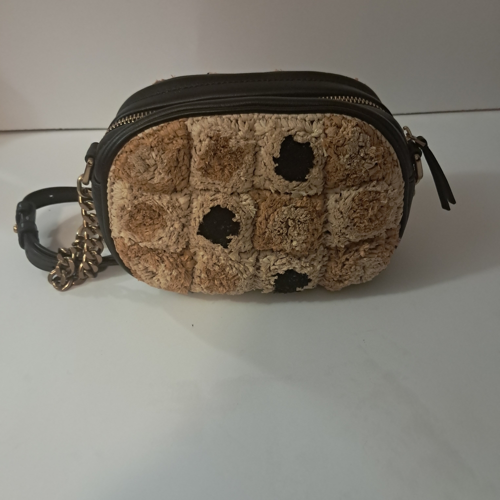 Tory Burch Tan and Black Raffia Crossbody